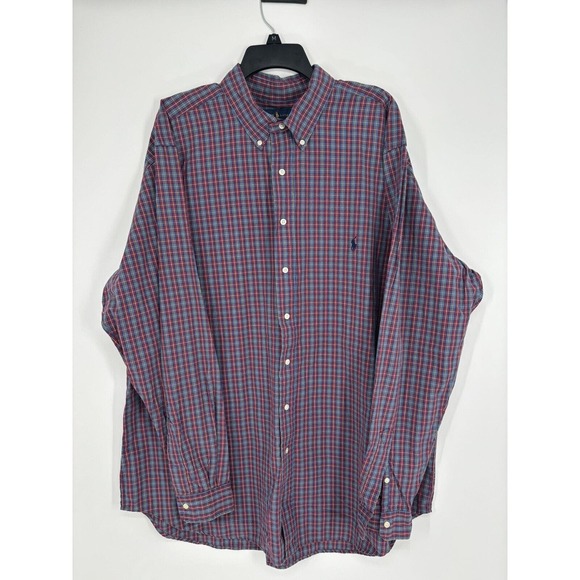 Ralph Lauren Classic Fit Red Blue Plaid Gingham Button Down Shirt Size 2XLT Tall - Picture 1 of 4